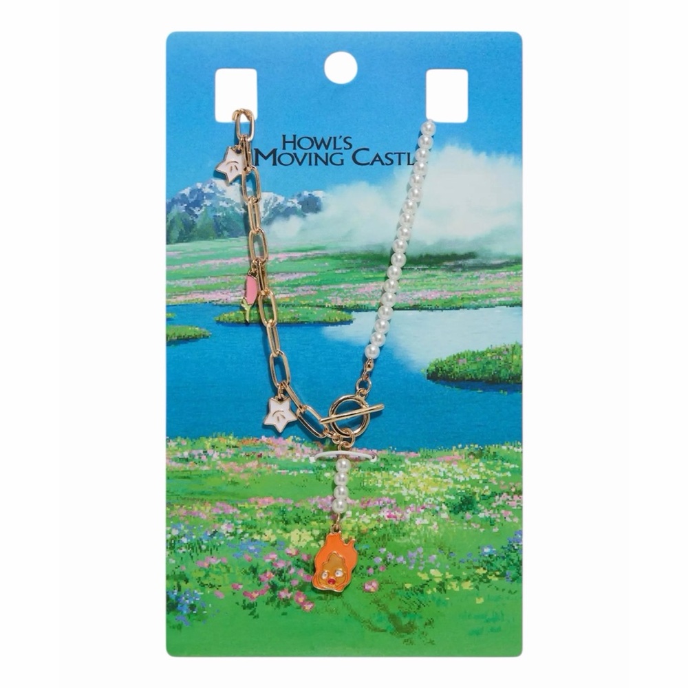 NEW Studio Ghibli Howl's Moving Castle Pearl & Chain Calcifer Floral Necklace